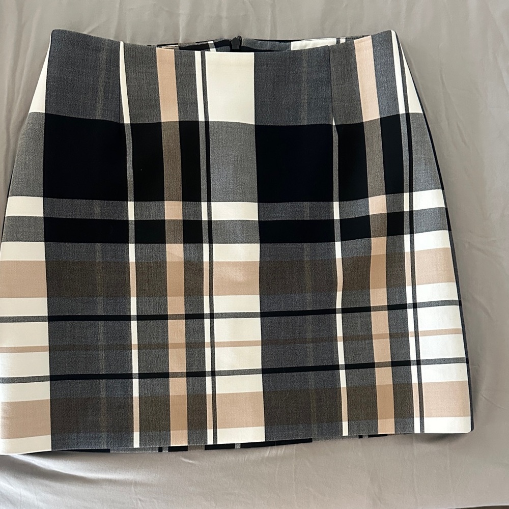 Karen Millen Plaid Mini Skirt in Black, Gray, and Tan